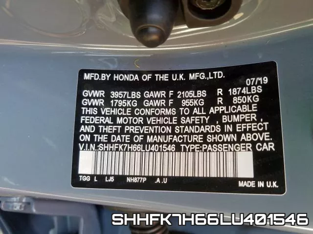 SHHFK7H66LU401546 фото 2