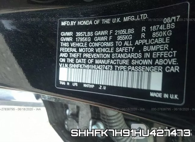 SHHFK7H91HU427473 фото 10