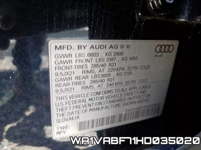 WA1VABF71HD035020 фото 2