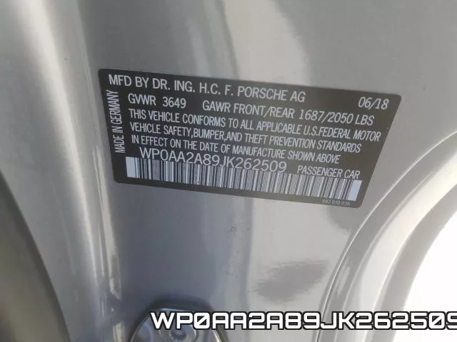 WP0AA2A89JK262509 фото 2