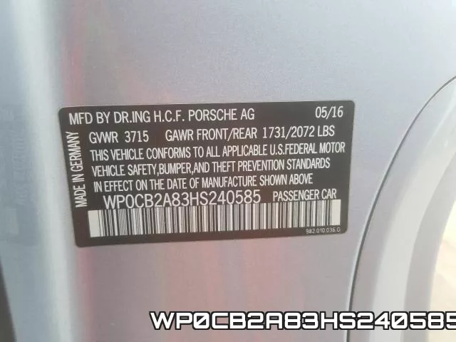 WP0CB2A83HS240585 фото 2