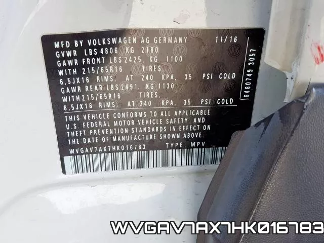 WVGAV7AX7HK016783 фото 2