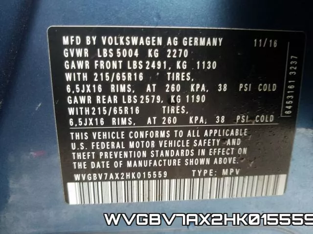 WVGBV7AX2HK015559 фото 2