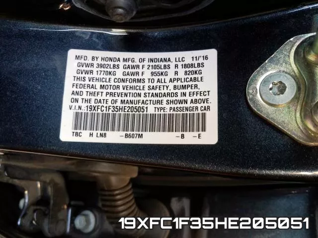 19XFC1F35HE205051 фото 2