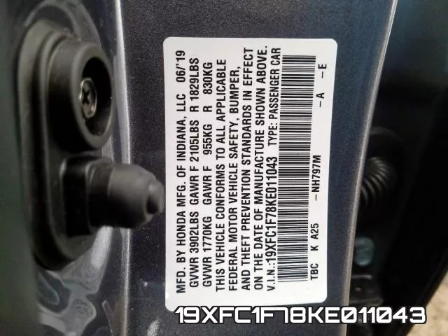 19XFC1F78KE011043 фото 2