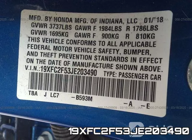 19XFC2F53JE203490 фото 10