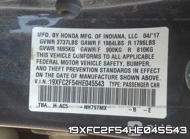 19XFC2F54HE045543 фото 10