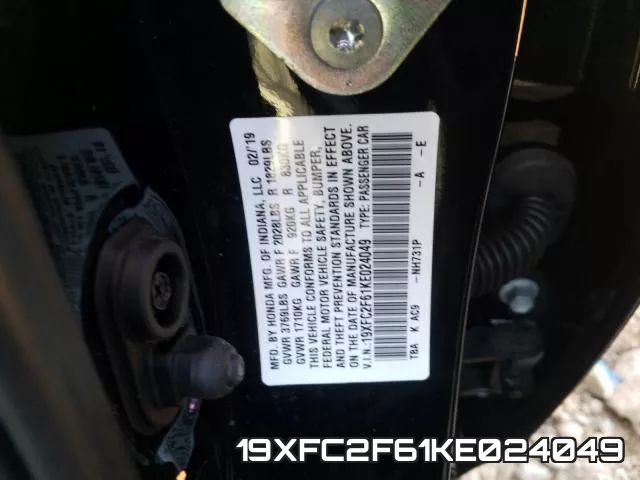 19XFC2F61KE024049 фото 2
