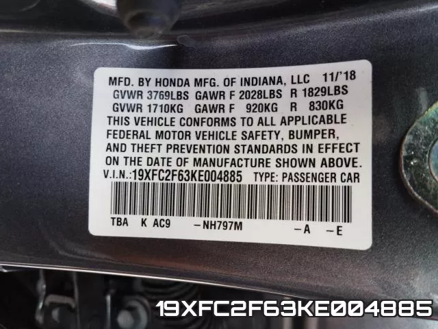 19XFC2F63KE004885 фото 2