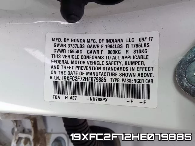 19XFC2F72HE079885 фото 2