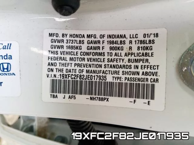 19XFC2F82JE017935 фото 2