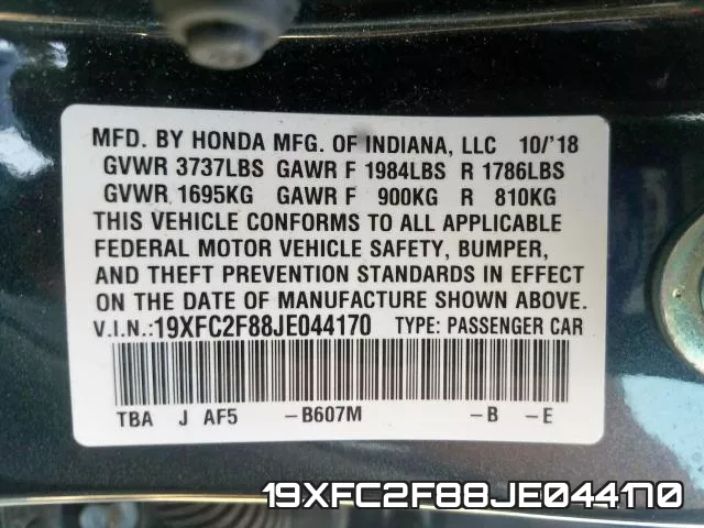 19XFC2F88JE044170 фото 2