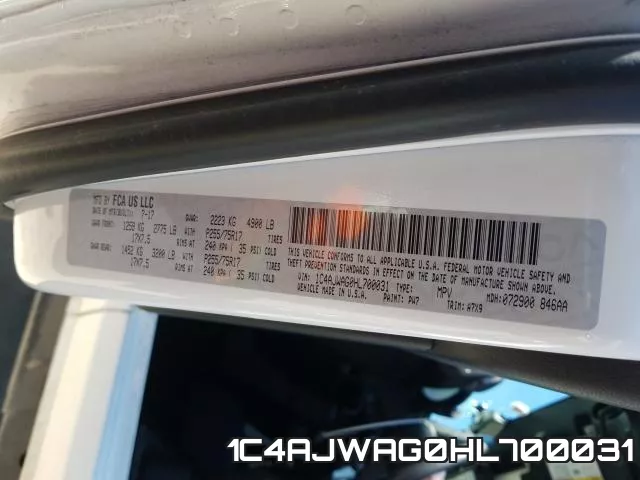 1C4AJWAG0HL700031 фото 2