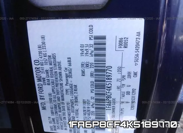 1FA6P8CF4K5189770 фото 10