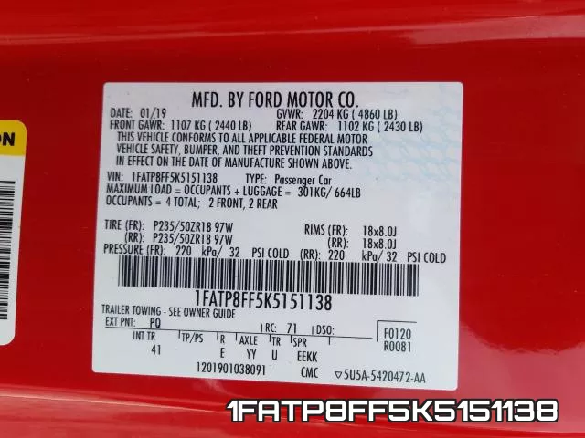 1FATP8FF5K5151138 фото 2