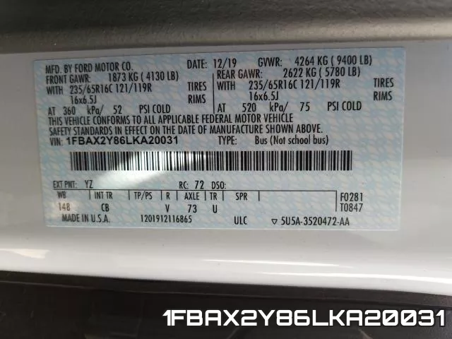 1FBAX2Y86LKA20031 фото 2