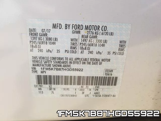 1FM5K7B87HGD55922 фото 2