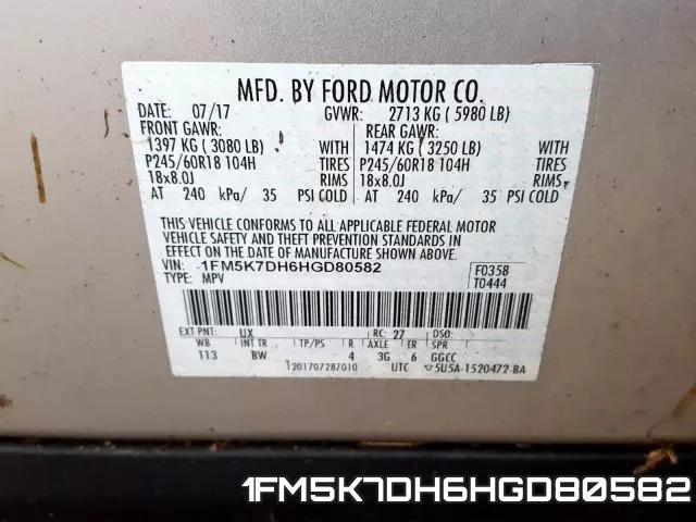 1FM5K7DH6HGD80582 фото 2