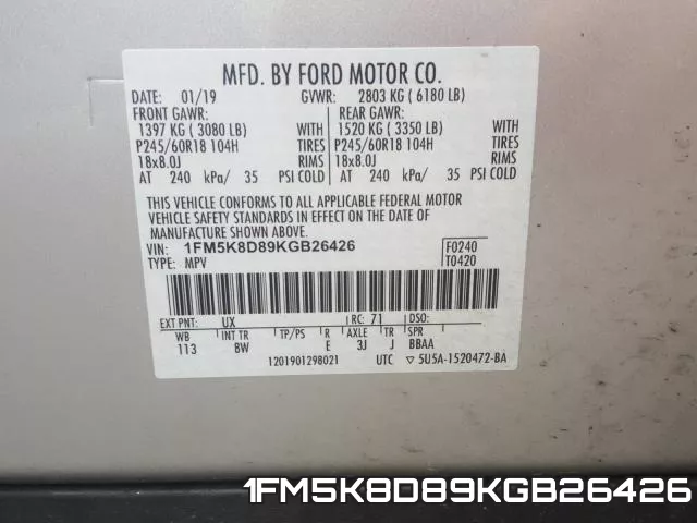 1FM5K8D89KGB26426 фото 2