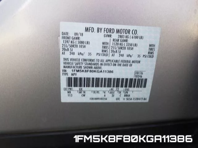 1FM5K8F80KGA11386 фото 2
