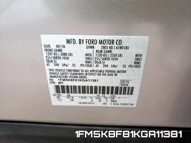 1FM5K8F81KGA11381 фото 2