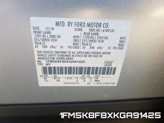 1FM5K8F8XKGA91425 фото 2