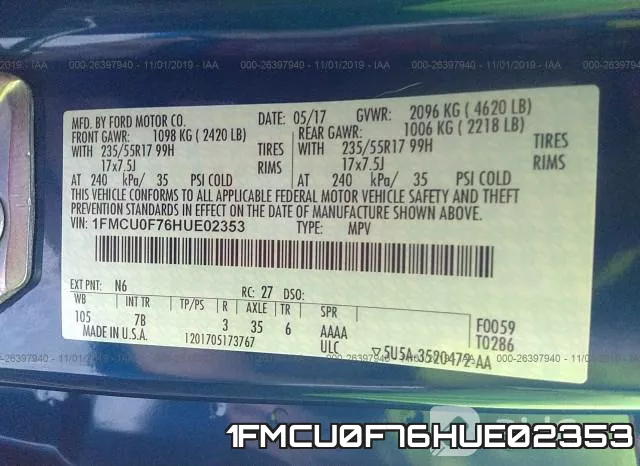 1FMCU0F76HUE02353 фото 10