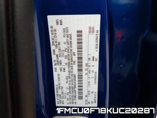 1FMCU0F78KUC20287 фото 2