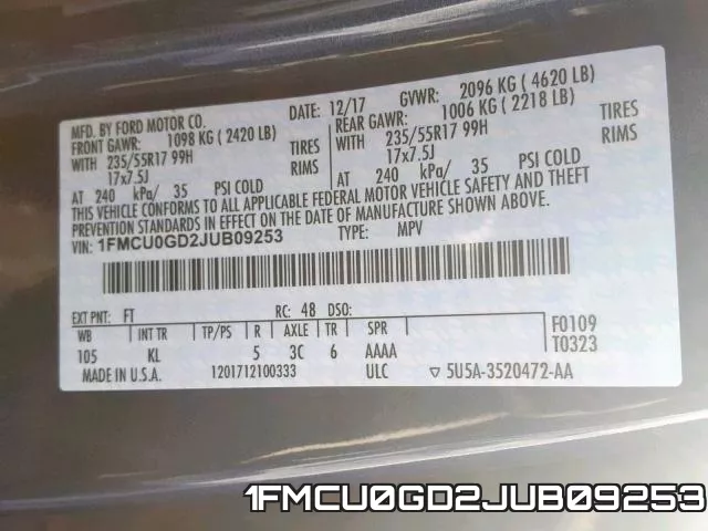 1FMCU0GD2JUB09253 фото 2