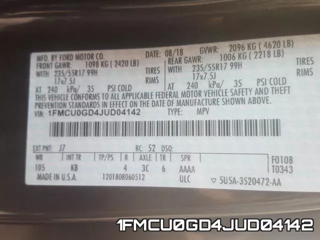 1FMCU0GD4JUD04142 фото 2