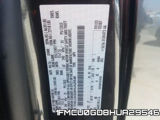 1FMCU0GD8HUA29546 фото 2