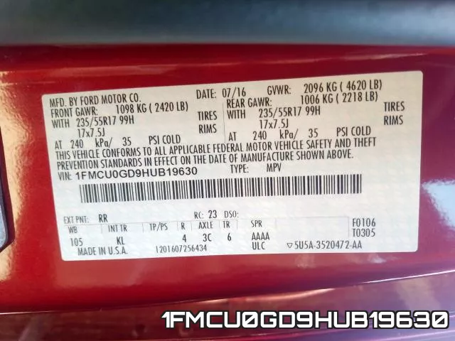 1FMCU0GD9HUB19630 фото 2