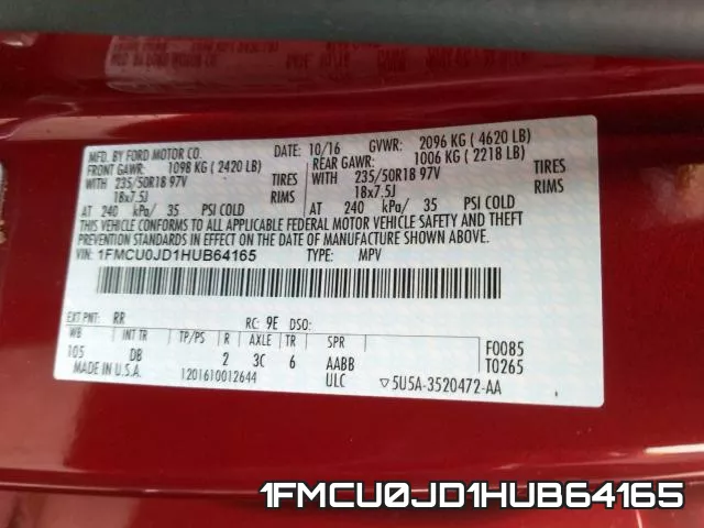 1FMCU0JD1HUB64165 фото 2