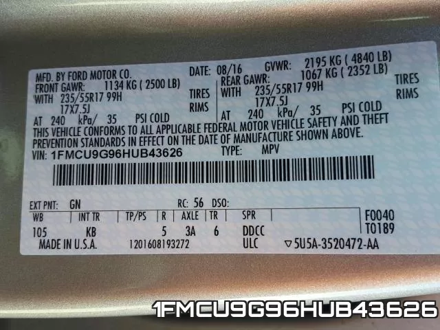 1FMCU9G96HUB43626 фото 2