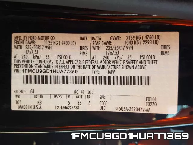 1FMCU9GD1HUA77359 фото 2