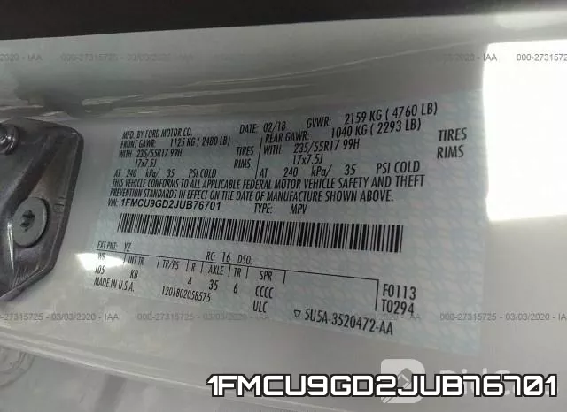 1FMCU9GD2JUB76701 фото 10