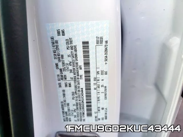 1FMCU9GD2KUC43444 фото 2