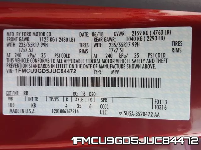1FMCU9GD5JUC84472 фото 2