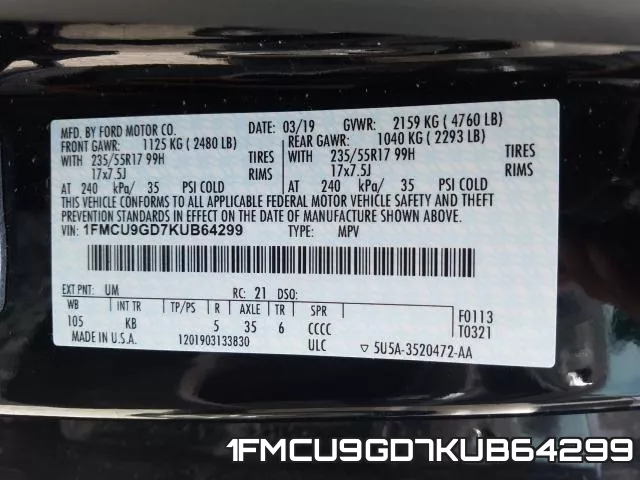 1FMCU9GD7KUB64299 фото 2