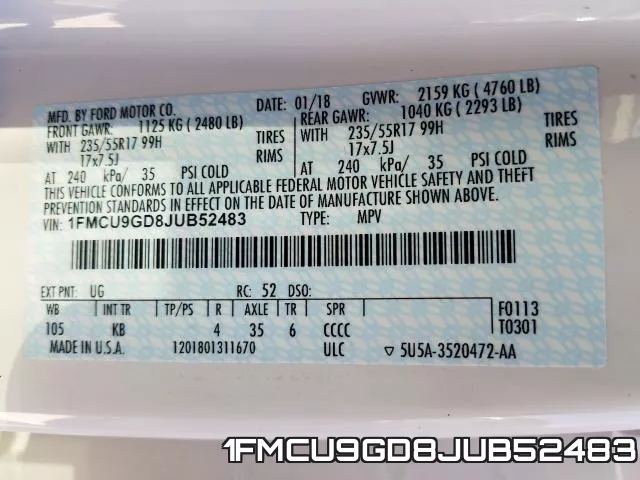 1FMCU9GD8JUB52483 фото 2