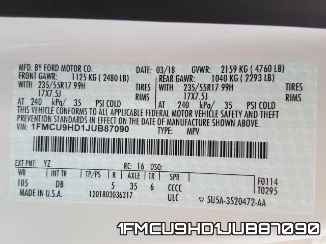 1FMCU9HD1JUB87090 фото 2