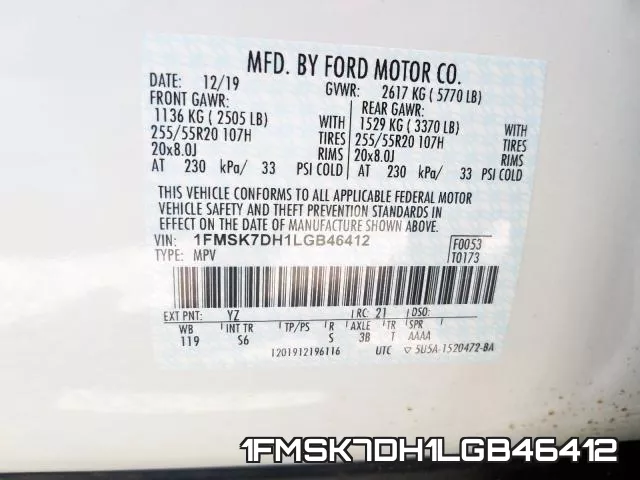 1FMSK7DH1LGB46412 фото 2