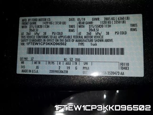 1FTEW1CP3KKD96502 фото 2