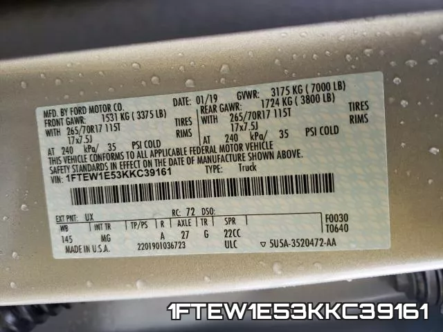 1FTEW1E53KKC39161 фото 2