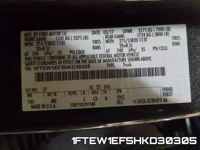 1FTEW1EF5HKD30305 фото 2