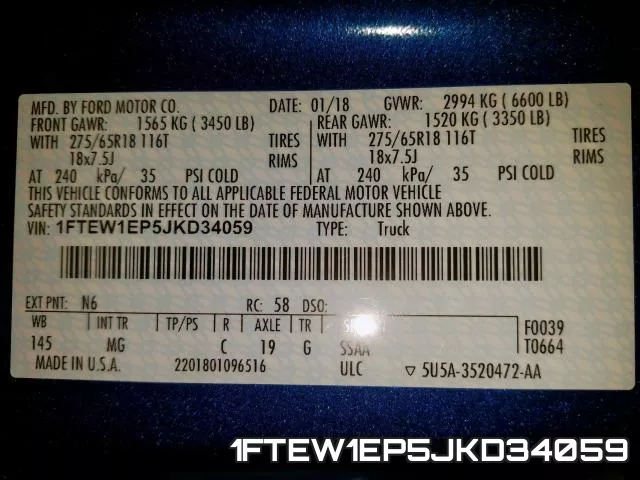 1FTEW1EP5JKD34059 фото 2