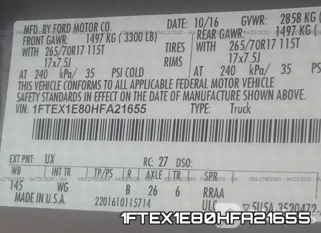 1FTEX1E80HFA21655 фото 10