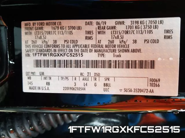 1FTFW1RGXKFC52515 фото 2