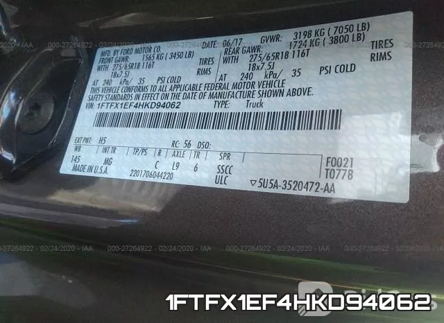 1FTFX1EF4HKD94062 фото 10