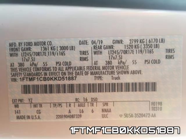 1FTMF1CB0KKD51887 фото 2